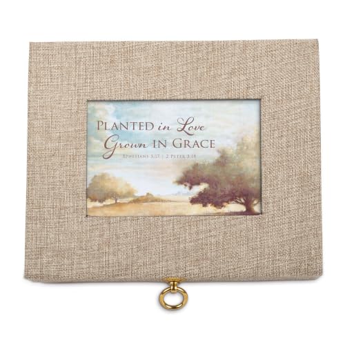 Cottage Garden Planted in Love Grown in Grace Linen Musical Jewelry Box, 10 x 8 Inch Keepsake Box with Photo Window, Plays Tune Amazing Grace