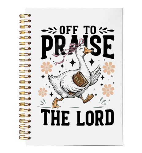 VNWEK Funny Christian Goose Spiral Notebook Journal 5.5x8.3 Inch, Floral Goose Bible Verse Journal, Off to Praise the Lord Religious Prayer Lined Hardcover Spiral Notebook - color: 46-XZ-bible-notebook