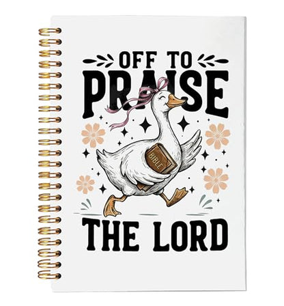 VNWEK Funny Christian Goose Spiral Notebook Journal 5.5x8.3 Inch, Floral Goose Bible Verse Journal, Off to Praise the Lord Religious Prayer Lined Hardcover Spiral Notebook - color: 46-XZ-bible-notebook