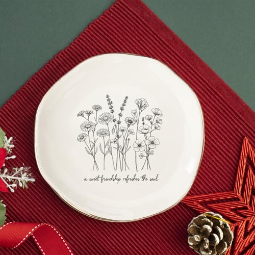 A Sweet Friendship Refreshes The Soul Ring Dish – Ceramic Jewelry Tray for Birthday, Bridesmaid, BFF, Inspirational Trinket Holder - color: A Sweet Friendship Refreshes The Soul-02