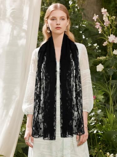 GERINLY Fashion Scarves for Women Lightweight Lace Printed Scarf Shawl Wrap - color: Blacklace