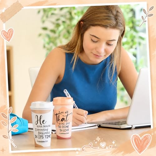 Skylety 12 Pack Christian Gifts for Women Mother's Day Scripture Coffee Cups with Lids 16 oz Bible Verse Tumbler PP Travel Coffee Mug for Mom Teachers Pastor Wife Church Party Favor(Boho) - style: Bohemian