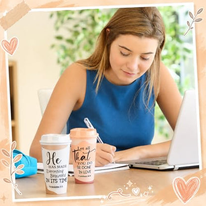 Skylety 12 Pack Christian Gifts for Women Mother's Day Scripture Coffee Cups with Lids 16 oz Bible Verse Tumbler PP Travel Coffee Mug for Mom Teachers Pastor Wife Church Party Favor(Boho) - style: Bohemian