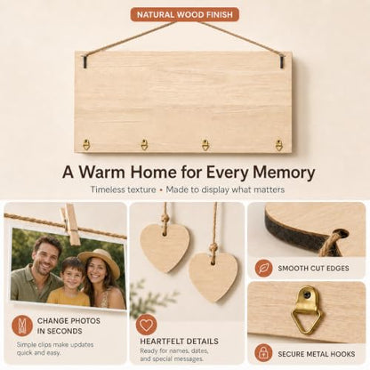 Hanging Photo Display with Clips, Hallway Pictures Wall Decor - color: Dark Espresso