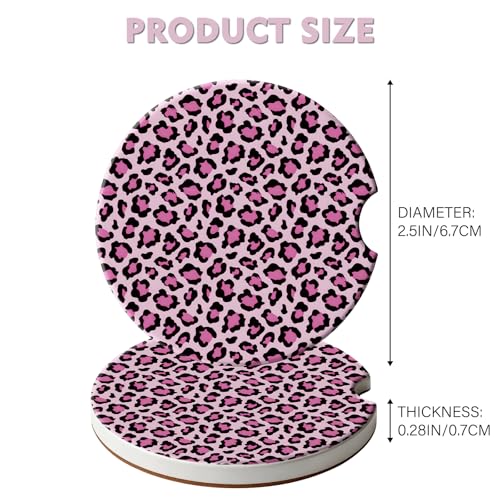 2 Pack Car Coasters for Cup Holders, Cute Car Accessories Interior (Leopard-Pink) - color: Leopard-pink
