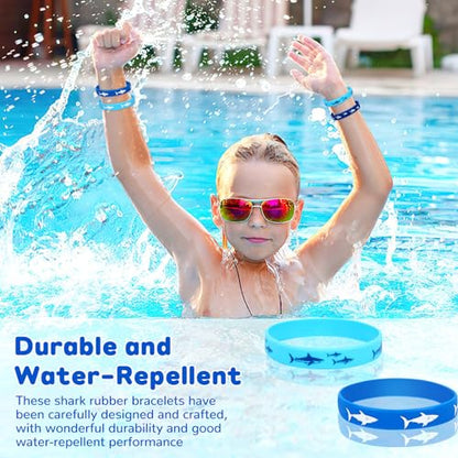 JUNEBRUSHS 42pcs Shark Party Favors Ocean Sea Life Shark Silicone Bracelets - style: Shark Style