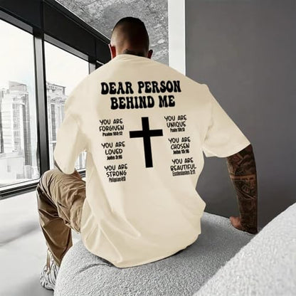 Mens Christian Bible Verse Shirts Dear Person Behind Me T Shirt Religious Jesus Inspirational Cross Graphic Tees - color: Apricot, size: XX-Large