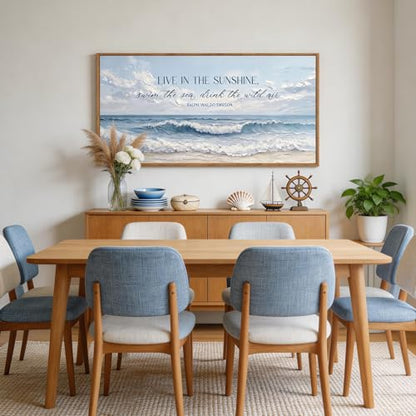 Aurlan 3D Textured Blue Coastal Quotes Framed Canvas Wall Art 40x20 Inch - color: Ralph Waldo Emerson Quotes (3D Textured), size: 40"L x 20"W