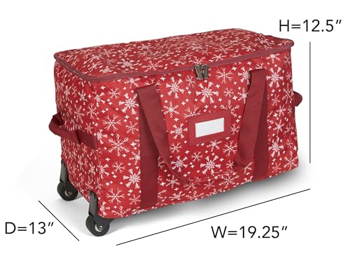 Covermates Rolling Treasurekeeper Storage Bag, 19.25" W x 13" D x 12.5" H - color: Red Snowflake Polyester, size: 19.25W x 13D x 12.5H - With Wheels