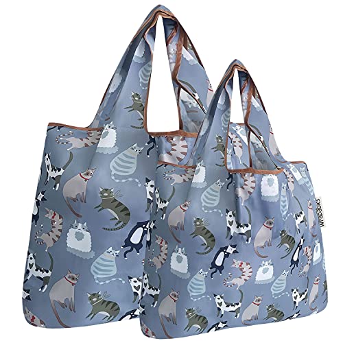 allydrew Large Foldable Tote Nylon Reusable Grocery Bags - color: Set of 2, Cool Felines, size: Large & Small (Set of 2)