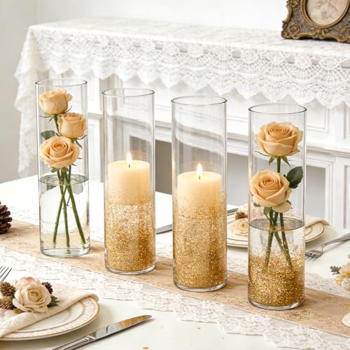 Brajttt16 Pack Glass Cylinder Vase, 7" H×2" W Clear Vases for Centerpieces - size: Smooth-16PCS