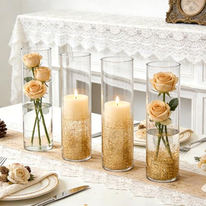 Brajttt16 Pack Glass Cylinder Vase, 7" H×2" W Clear Vases for Centerpieces - size: Smooth-16PCS
