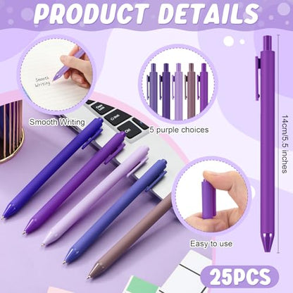 100 Pcs Ballpoint Gel Pens Bulk Retractable, Purple Series - style: Purple Series