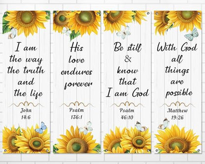 4Pcs Church Banners for Sanctuary Wall Welcome Religious Banners Hanging Backdrop Scripture Inspirational Praise Signs Bible Verses Banner Scripture Hanging Signs for Church School Decor(Sunflower) - style: Sunflower Worship Christian