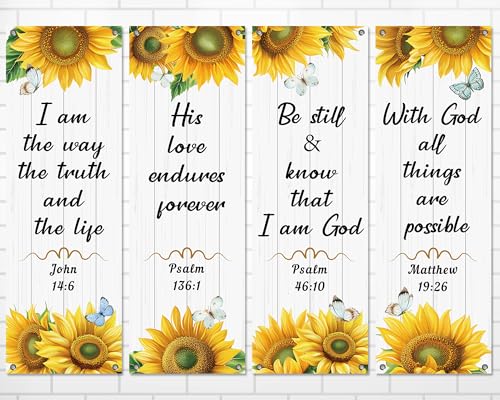 4Pcs Church Banners for Sanctuary Wall Welcome Religious Banners Hanging Backdrop Scripture Inspirational Praise Signs Bible Verses Banner Scripture Hanging Signs for Church School Decor(Sunflower) - style: Sunflower Worship Christian