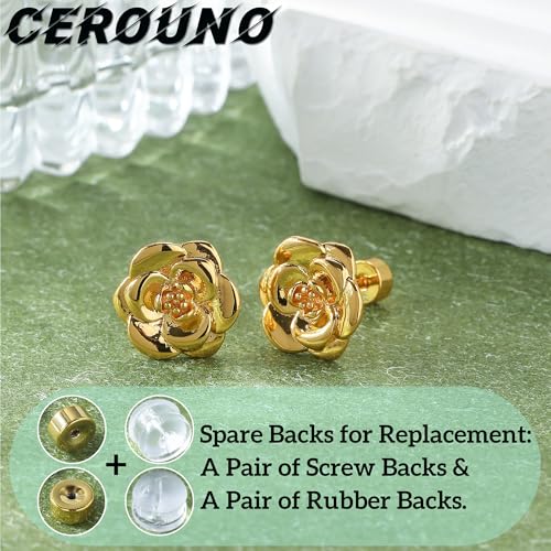 CEROUNO Flat Back Stud Earrings - 925 Sterling Silver Post Flatback Earrings Gold Silver Cubic Zirconia Earrings Studs for Women - color: Gold Flower