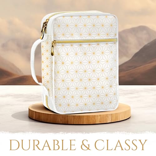 Bible Cover, Calming Theme, Bible Case for Women & Girls, White Gold, Medium - color: White Gold