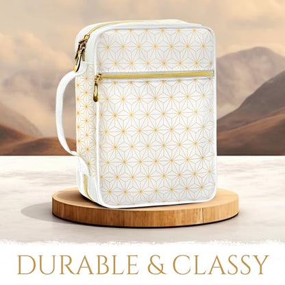Bible Cover, Calming Theme, Bible Case for Women & Girls, White Gold, Medium - color: White Gold