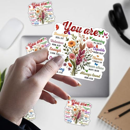 3 Pack Bible Verse Stickers You are Beautiful Amazing Strong Chosen Christian Waterproof Vinyl Decal for Water Bottles Laptop, Religious Floral Scripture Decals for Women Teens Kids - Faith Gifts 2" - size: 2 Inches