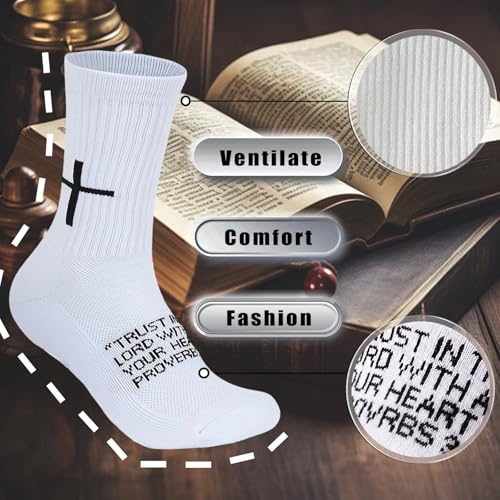 6 Pairs Christian Socks Cross Prayer Socks with Bible Verse,Christian Gift for Man Women Youth Birthday Christmas - color: 3:5-white