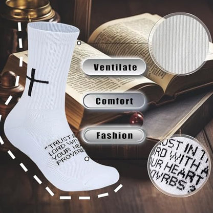 6 Pairs Christian Socks Cross Prayer Socks with Bible Verse,Christian Gift for Man Women Youth Birthday Christmas - color: 3:5-white