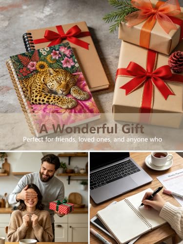 Sleeping Leopard Floral Spiral Notebook Animal Lover Gift 5.5x8.3 in - color: Sleeping Leopard