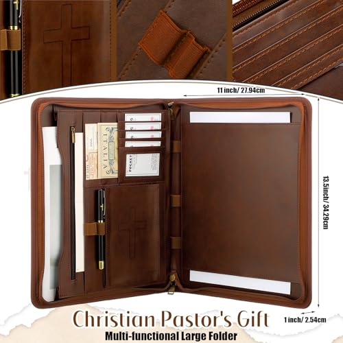 Fuyoooo 3 Pcs Pastor Appreciation Gifts Leather Portfolio Notebook Pen Men - style: Cross