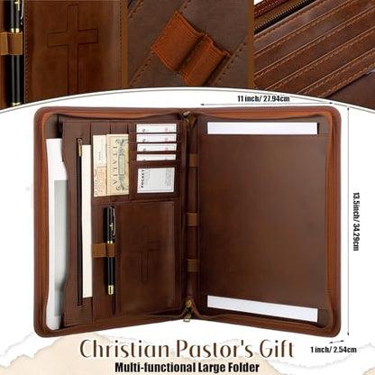 Fuyoooo 3 Pcs Pastor Appreciation Gifts Leather Portfolio Notebook Pen Men - style: Cross