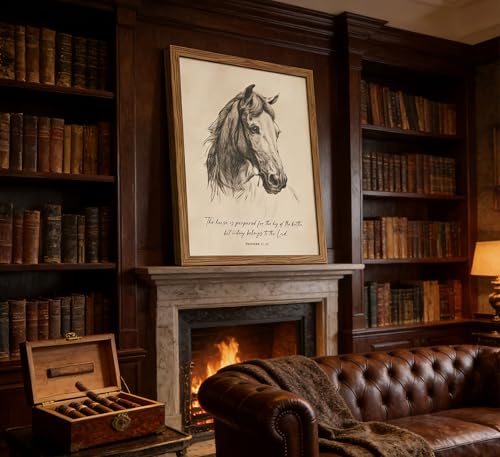 Wood Framed Proverbs 21:31 Wall Art - The Horse is Prepared Scripture Print, Christian Equestrian Sketch Decor, Spiritual Gift for Believers, 24L x 16W - color: Proverbs 21:31, size: 24"L x 16"W