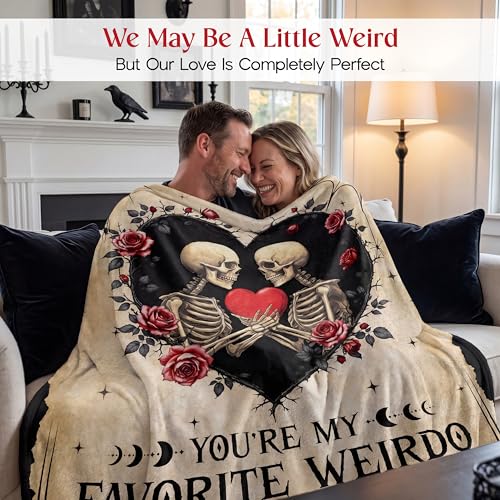WRAPIX Anniversary Couple Gifts for Women Men - Soft Throw Blanket 50x60 in - color: Cream - Skull Couple, size: 50x60 inches