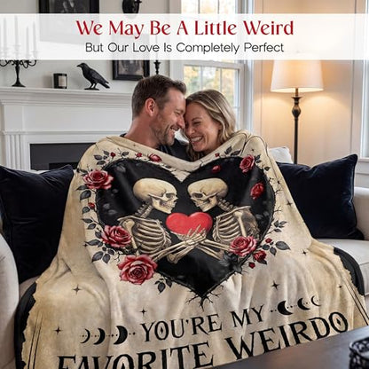 WRAPIX Anniversary Couple Gifts for Women Men - Soft Throw Blanket 50x60 in - color: Cream - Skull Couple, size: 50x60 inches