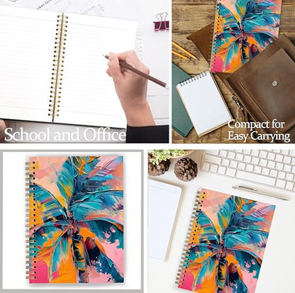 Abstract Tropical Palm Tree Notebook, Beach Lover Gifts, Coastal Beach Journal for Women, Pink and Orange Summer Beachy Aesthetic Spiral Notebook Journal 5.5x8.3 - color: Color 06
