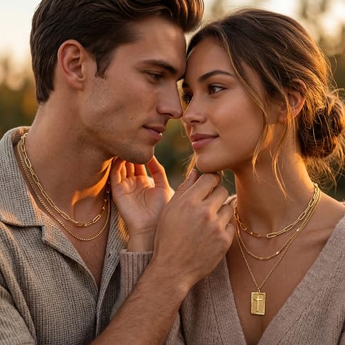 Cross Necklace for Women Girls, 14K Gold Plated Dainty Pendant Necklaces Set, Cute Trendy Faith Christian Religious Everyday Jewelry Gifts Aesthetic Accessories Non Tarnish - color: Triple Layered Curb Mix