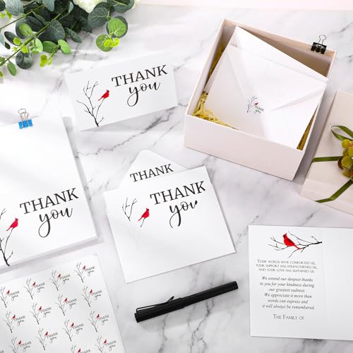 Marspark 25 Pack Funeral Thank You Cards Sympathy Envelopes, Cardinals - style: Cardinals
