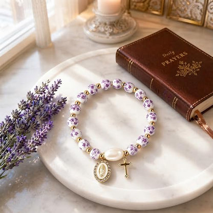 Holy Water Bracelet for Women,Religious Christian FaithJewelry - color: Purple