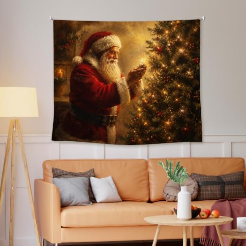 EGBTL Cozy Winter Christmas Tree Santa Claus Wall Tapestry, Classic Christmas Tapestry for Home, Vintage Farmhouse Xmas Santa Tapestries Wall Hanging Decor for Bedroom Living Room 50x60 Inches - color: Christmas12