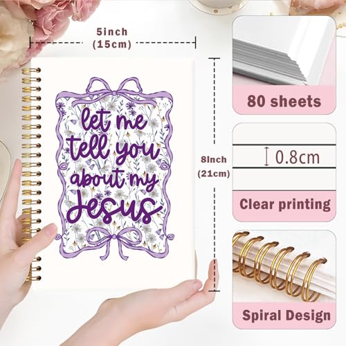 Lacama Bible Journal for Women, Christian Prayer Journal Pureple Notebook Gifts for Teen Girls Kids Women, Coquette Preppy Bows Cute Church Faith Journaling Hardcover Spiral Notebook 5.5x8.3 inch - color: Let Me Tell You About My Jesus - Purple