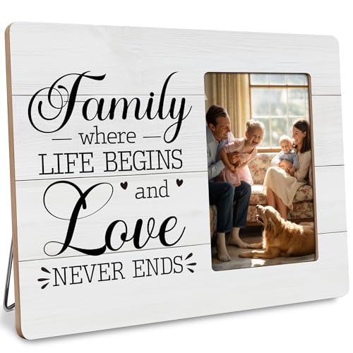 Family Picture Frame Gifts, Where Life Begins & Love Never Ends, Gift for Mom Dad Frames Fits 4x6 Photo - color: Red