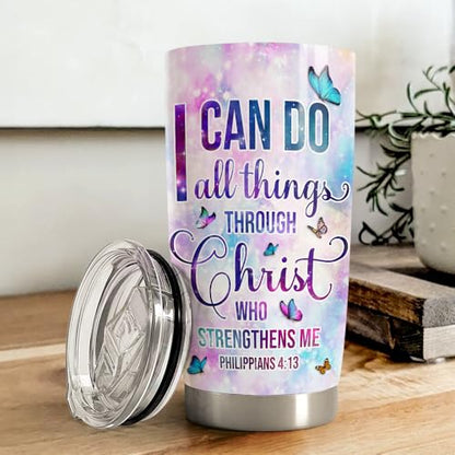 Christian Tumbler 20oz Stainless Steel Insulated Travel Mug Cup for Women Girls Inspiration Bible Verse Religious Gifts for Birthday Christmas - color: Christian