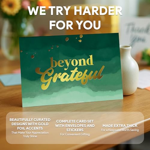 Decorably 50 Pack Gold Foil 6x4in Watercolor Thank You Cards with Envelopes