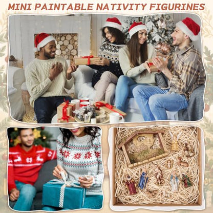 Zubebe 12 Pcs DIY Christmas Ready to Paint Nativity Set, Manger Scene - style: Manger Scene