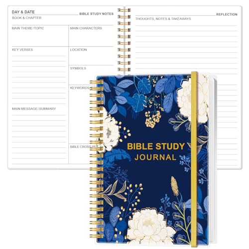 Heveboik Bible Study Journal – Church Notes Notebooks – Note Taking & Journaling Kit, 5.8" x 8.5", Blue Leaf Flower - color: Blue Leaf Flower