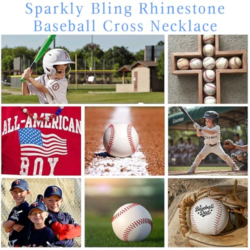 Baseball Bead Cross Necklace for Boys Kids, Elastic Rhinestone Bling Necklace Drip Gifts for Teens Players - color: Black Cross/Green/White