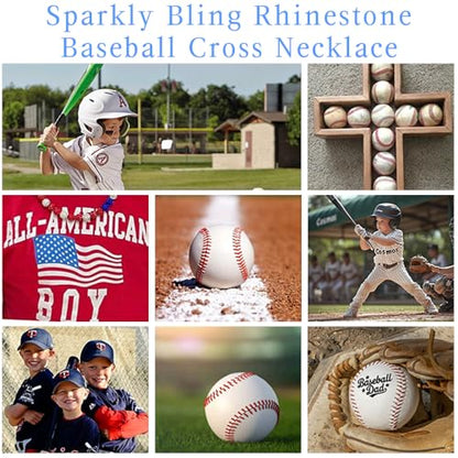 Baseball Bead Cross Necklace for Boys Kids, Elastic Rhinestone Bling Necklace Drip Gifts for Teens Players - color: Blue Cross/White