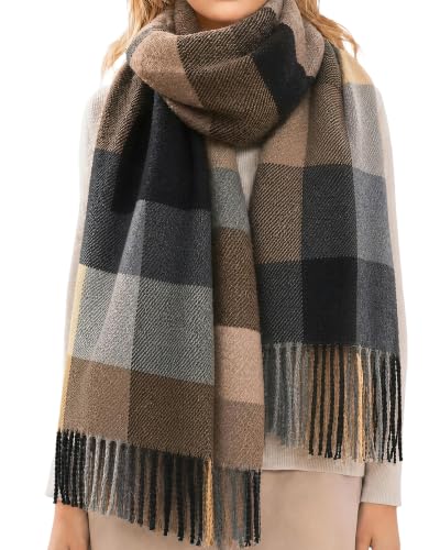 Loritta Winter Scarf for Women, Long Plaid Shawl Wraps Scarves Gifts - color: U-brown Red Lattice