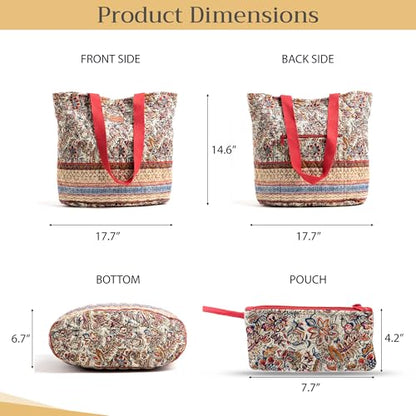 Maison d' Hermine Shopping Bags Cotton Quilted Tote Bag with Zipper Pockets - color: 040 - Jaipur