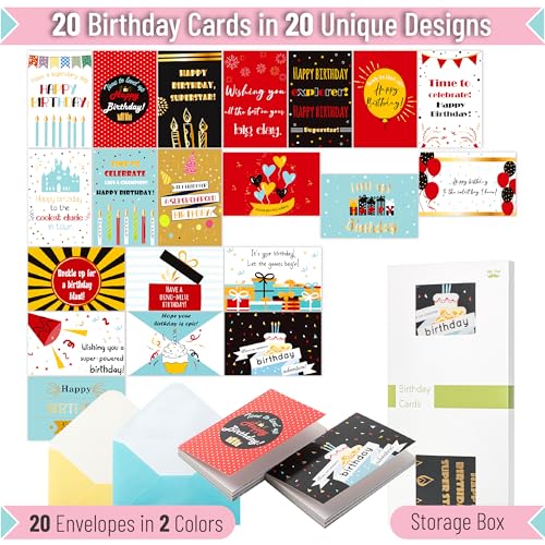Mr. Pen- Happy Birthday Cards with Envelopes, 20 Pack, 4" x 6", Gold Foil - color: Epic Boy Birthday, size: 20 Pack