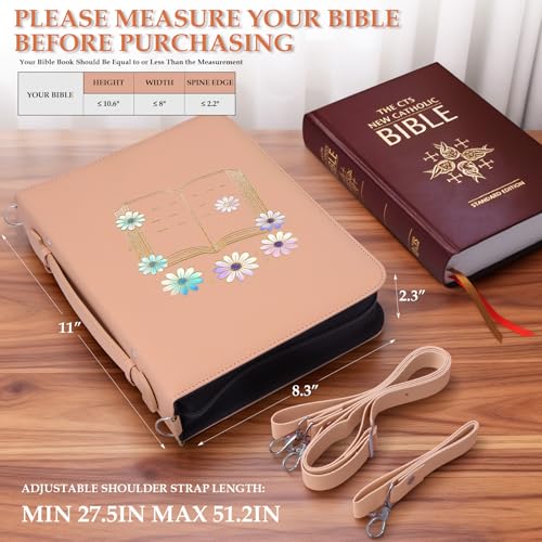 AKONEGE Pink Bible Cover with Handle & Shoulder Strap for Women Girls - color: Pink