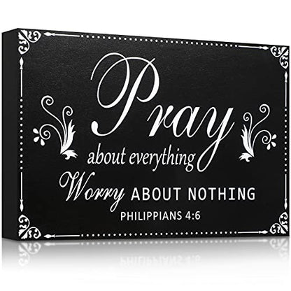 Yulejo Pray About Everything Worry About Nothing Sign Religious Scripture Inspirational Word Plaque Black Bible Verses Plaque Wall Decor Wooden Table Centerpieces Christmas Decorations, 7.9 x 5.1 Inch