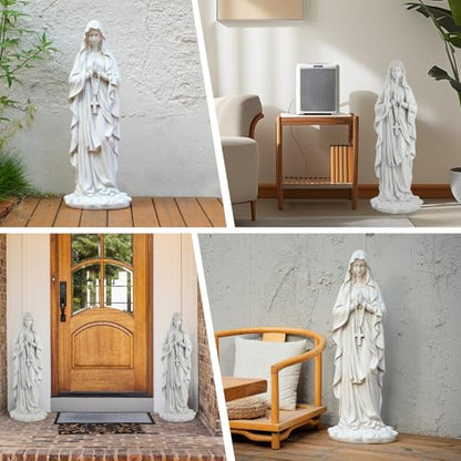 VChymm Virgin Mary Praying Statue 31.49 Inch Tall Outdoor Garden Religious Garden Statue Mary Statue Outdoor Yard Patio Deck Home Entryway Hallway Sculpture Magnesium Oxide Stone （White Virgin Mary）